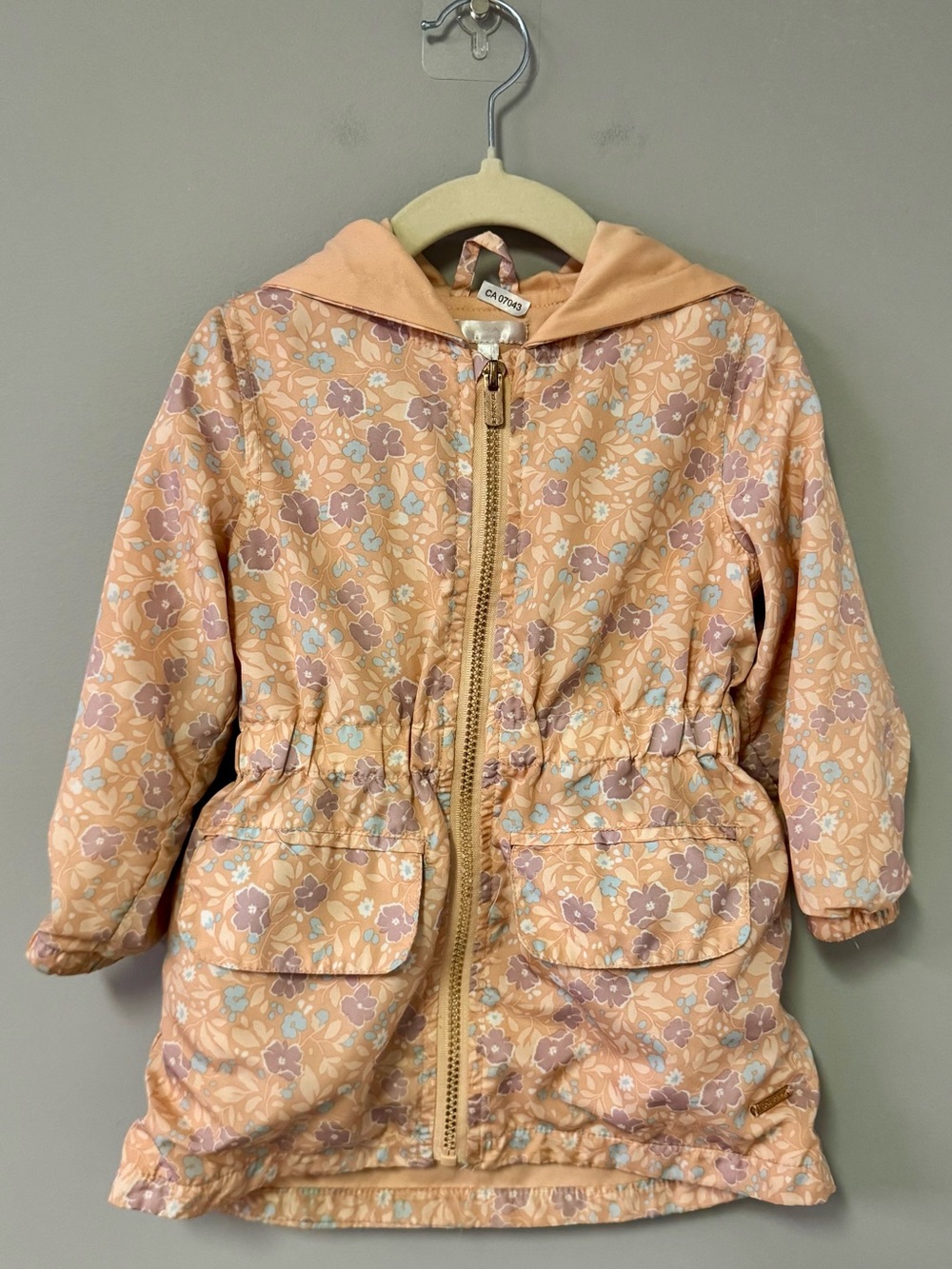 Tahari Peach Floral Hooded Raincoat with Mint & Lavender Accents
